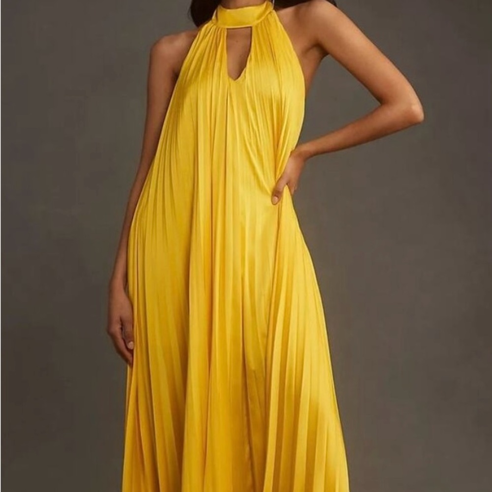 Elegant Yellow Halter Neck Dress